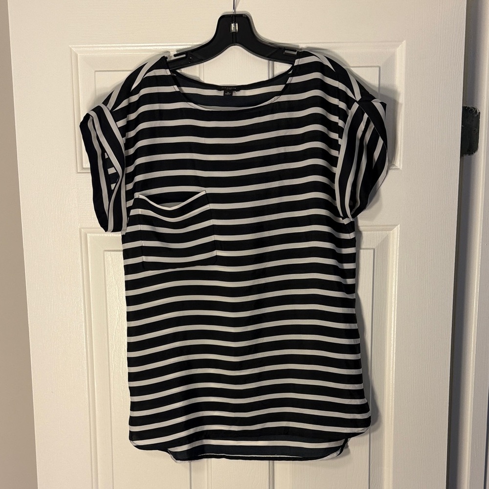 Ann Taylor Black and White Striped Women's Top Medium
